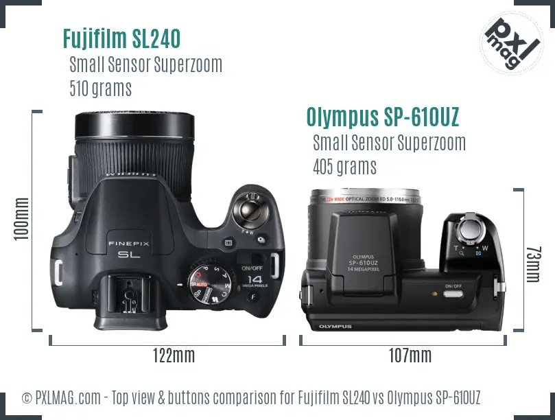 Fujifilm SL240 vs Olympus SP-610UZ top view buttons comparison Fujifilm SL240 vs Olympus SP-610UZ top view buttons comparison
