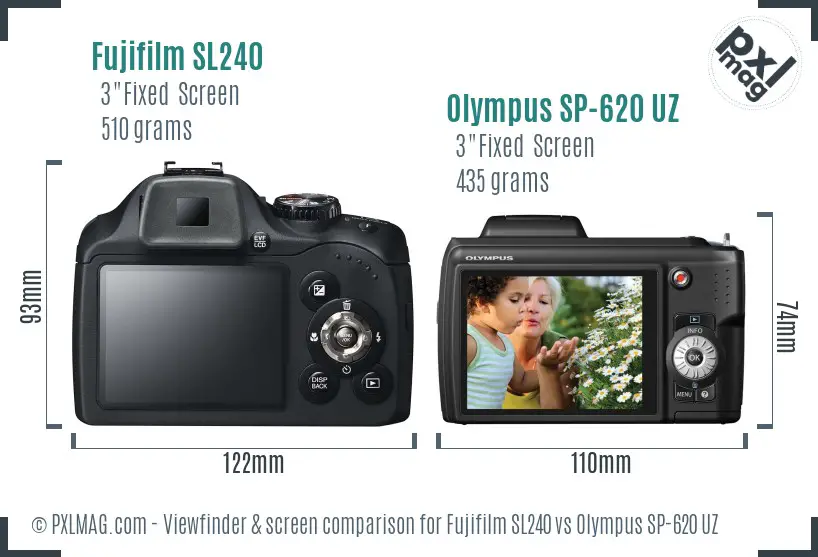Fujifilm SL240 vs Olympus SP-620 UZ Screen and Viewfinder comparison