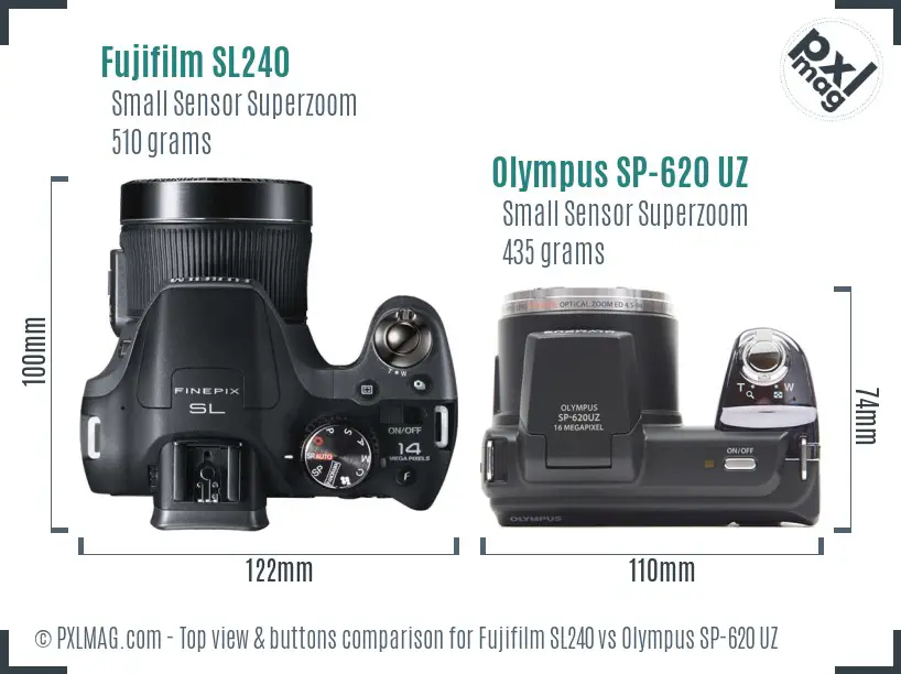 Fujifilm SL240 vs Olympus SP-620 UZ top view buttons comparison