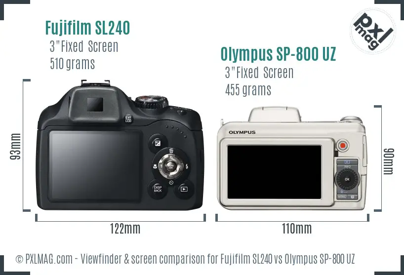 Fujifilm SL240 vs Olympus SP-800 UZ Screen and Viewfinder comparison