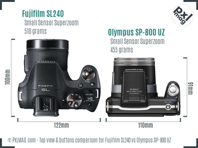 Fujifilm SL240 vs Olympus SP-800 UZ top view buttons comparison