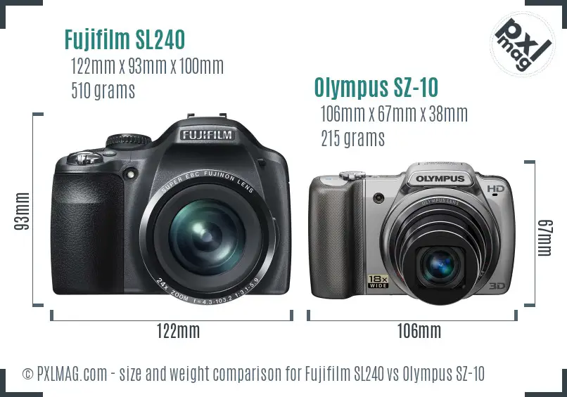 Fujifilm SL240 vs Olympus SZ-10 size comparison