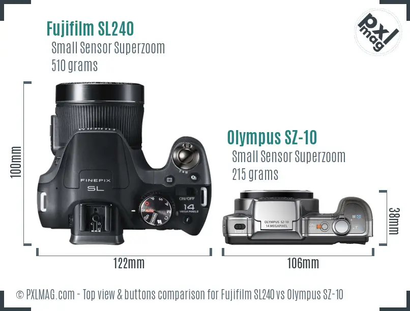 Fujifilm SL240 vs Olympus SZ-10 top view buttons comparison