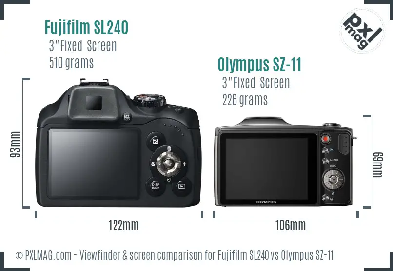 Fujifilm SL240 vs Olympus SZ-11 Screen and Viewfinder comparison