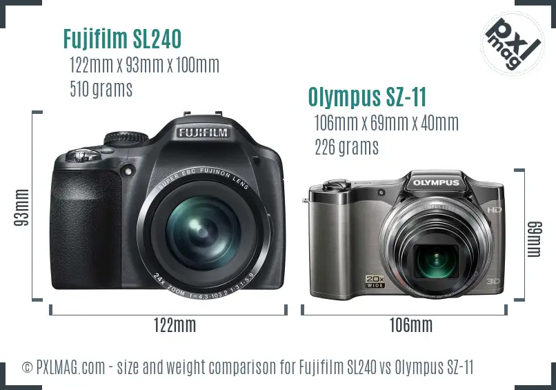 Fujifilm SL240 vs Olympus SZ-11 size comparison