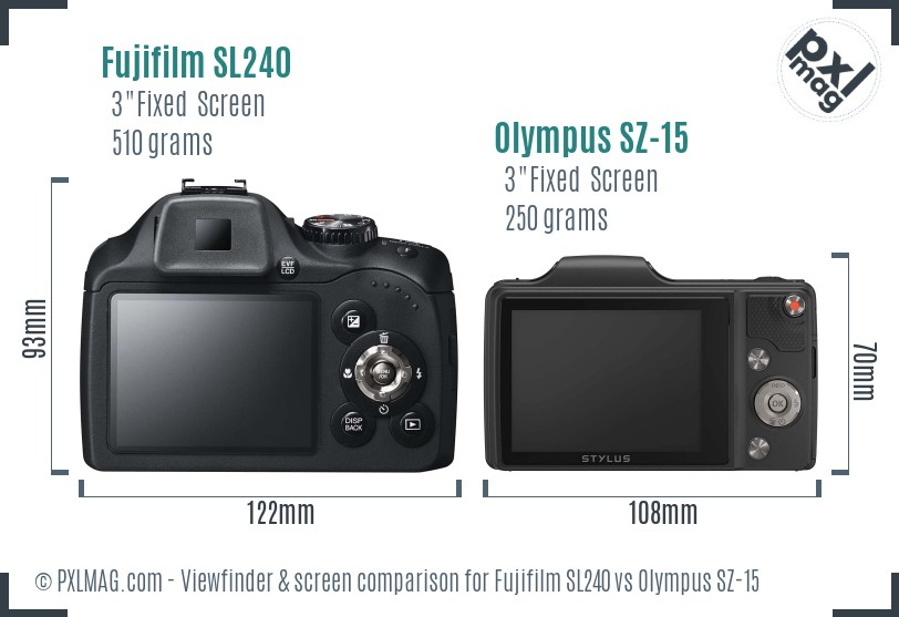 Fujifilm SL240 vs Olympus SZ-15 Screen and Viewfinder comparison