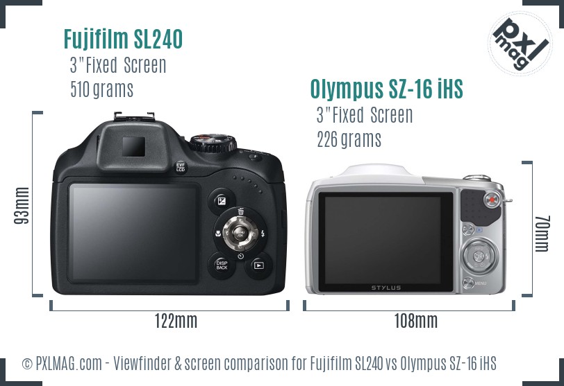 Fujifilm SL240 vs Olympus SZ-16 iHS Screen and Viewfinder comparison