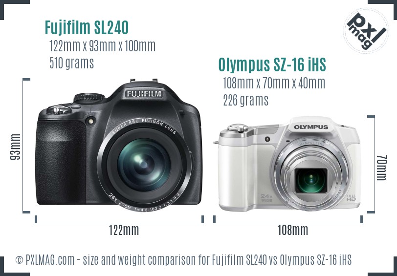 Fujifilm SL240 vs Olympus SZ-16 iHS size comparison Fujifilm SL240 vs Olympus SZ-16 iHS size comparison