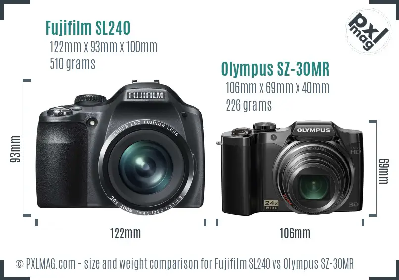 Fujifilm SL240 vs Olympus SZ-30MR size comparison