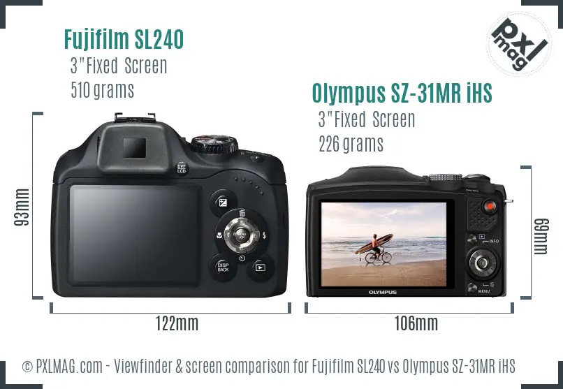 Fujifilm SL240 vs Olympus SZ-31MR iHS Screen and Viewfinder comparison
