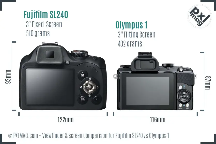 Fujifilm SL240 vs Olympus 1 Screen and Viewfinder comparison