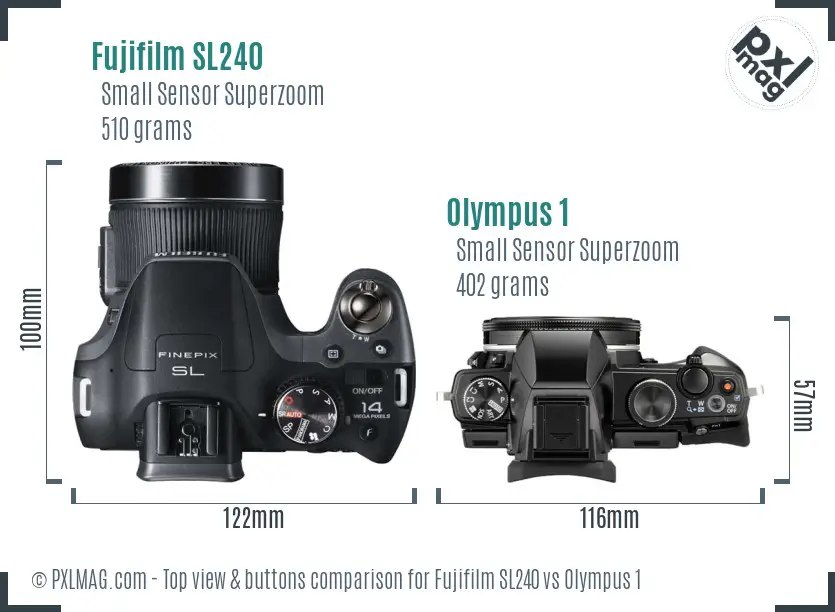 Fujifilm SL240 vs Olympus 1 top view buttons comparison