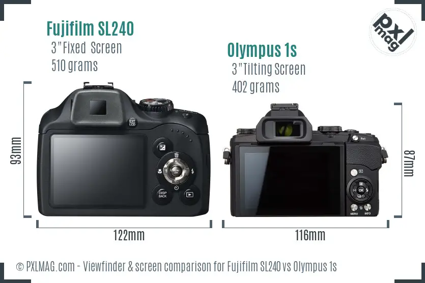 Fujifilm SL240 vs Olympus 1s Screen and Viewfinder comparison