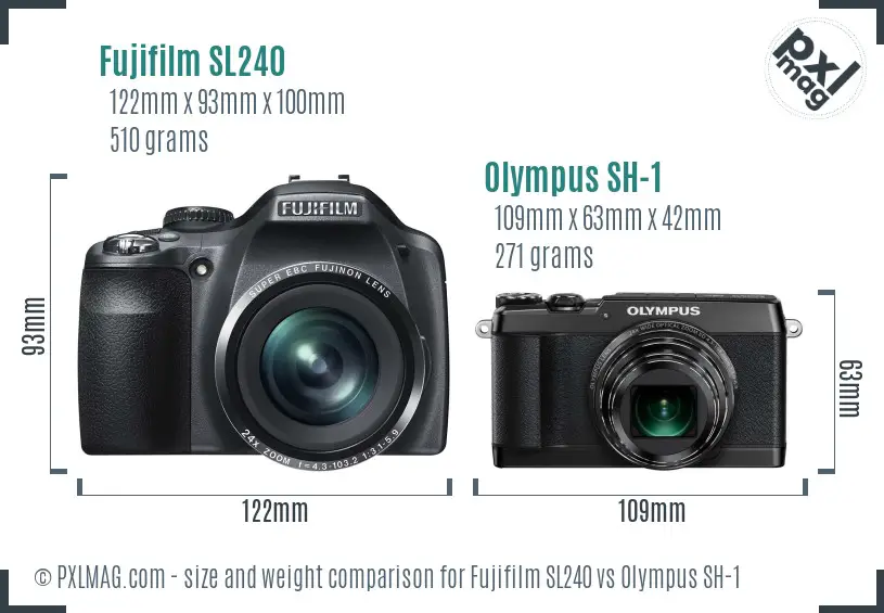 Fujifilm SL240 vs Olympus SH-1 size comparison