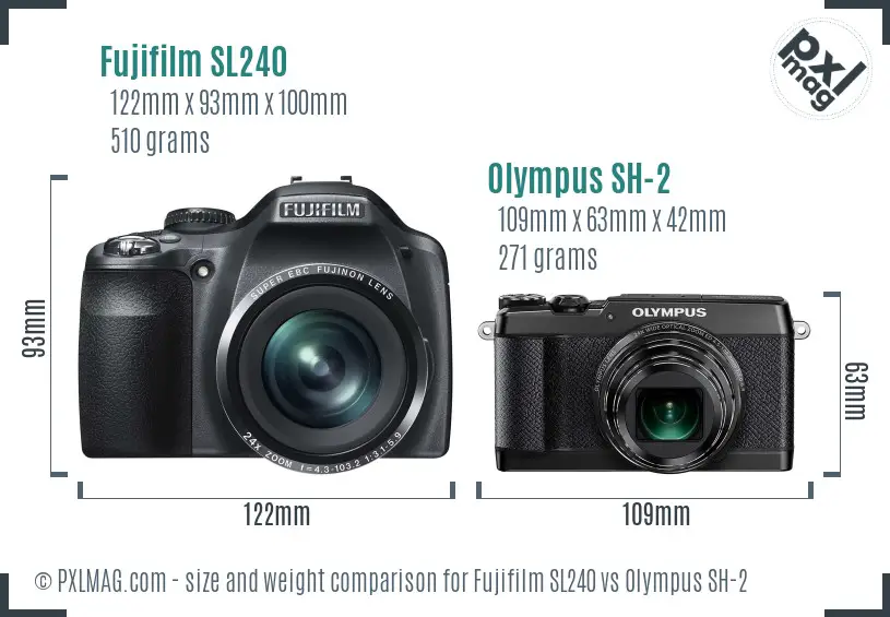 Fujifilm SL240 vs Olympus SH-2 size comparison