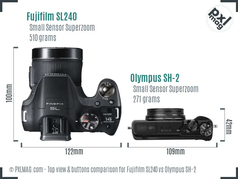 Fujifilm SL240 vs Olympus SH-2 top view buttons comparison