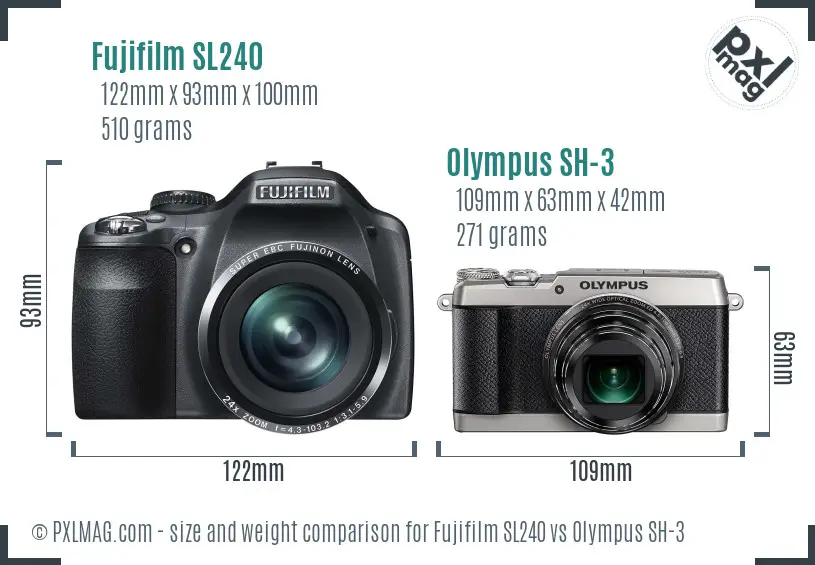 Size and ergonomics comparison between Fujifilm SL240 and Olympus SH-3