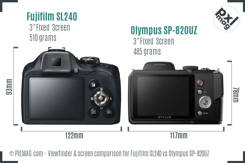 Fujifilm SL240 vs Olympus SP-820UZ Screen and Viewfinder comparison
