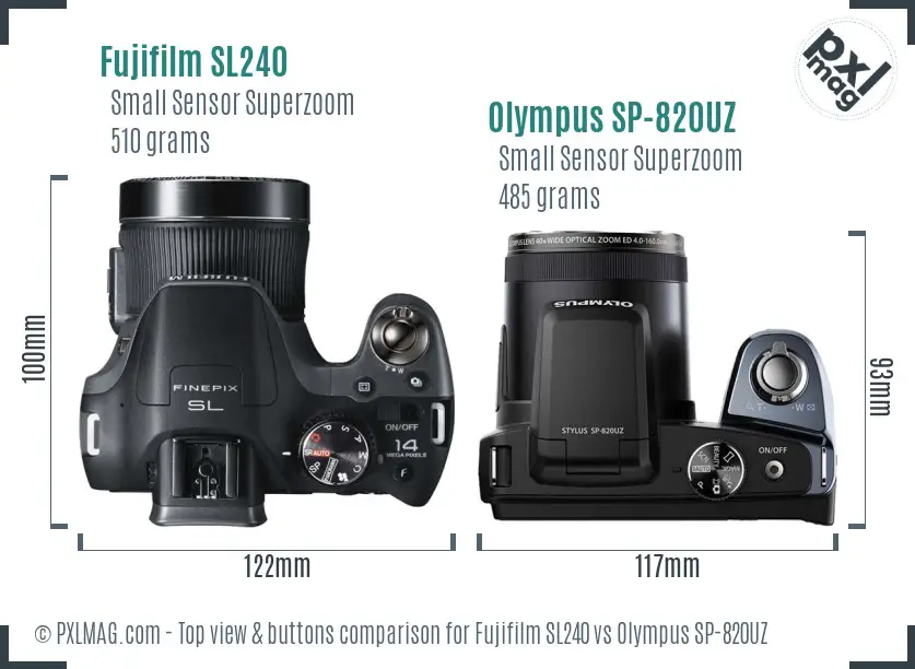 Fujifilm SL240 vs Olympus SP-820UZ top view buttons comparison