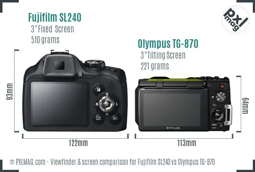 Fujifilm SL240 vs Olympus TG-870 Screen and Viewfinder comparison