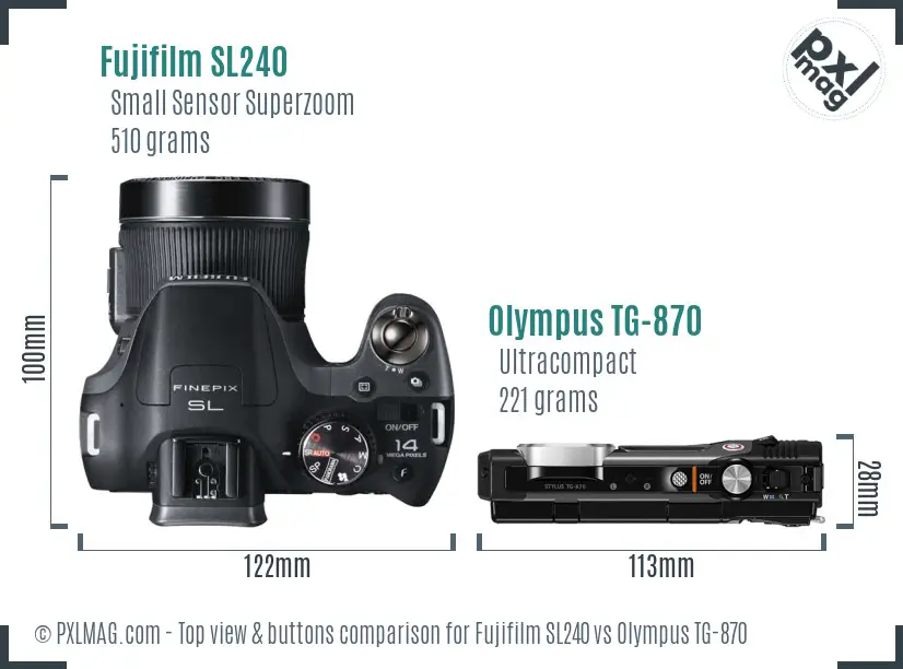 Fujifilm SL240 vs Olympus TG-870 top view buttons comparison