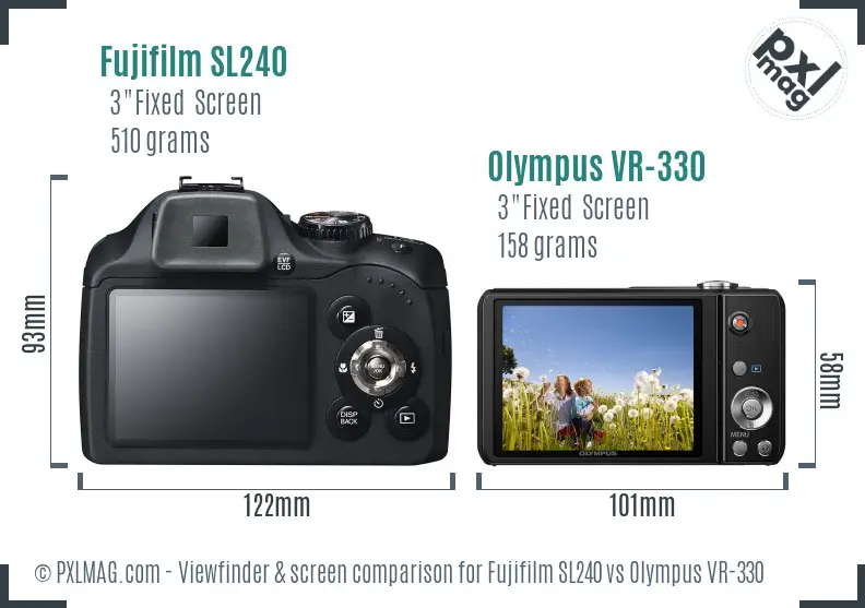 Fujifilm SL240 vs Olympus VR-330 Screen and Viewfinder comparison