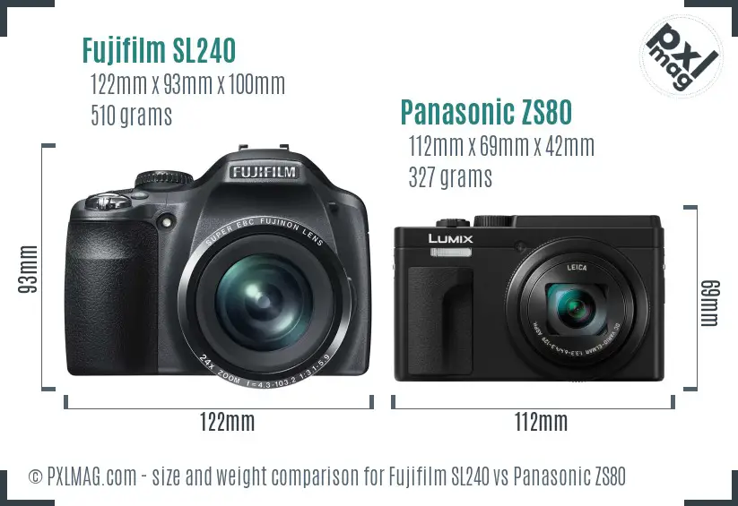 Fujifilm SL240 vs Panasonic ZS80 size comparison