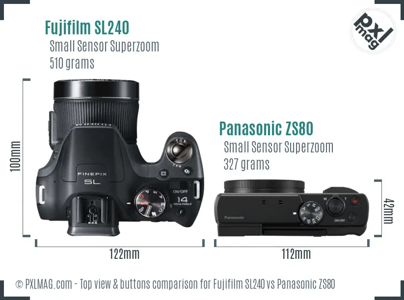 Fujifilm SL240 vs Panasonic ZS80 top view buttons comparison