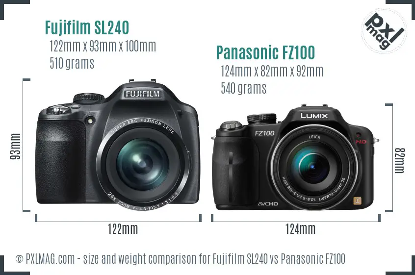Fujifilm SL240 vs Panasonic FZ100 size comparison