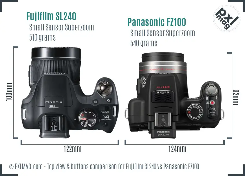 Fujifilm SL240 vs Panasonic FZ100 top view buttons comparison