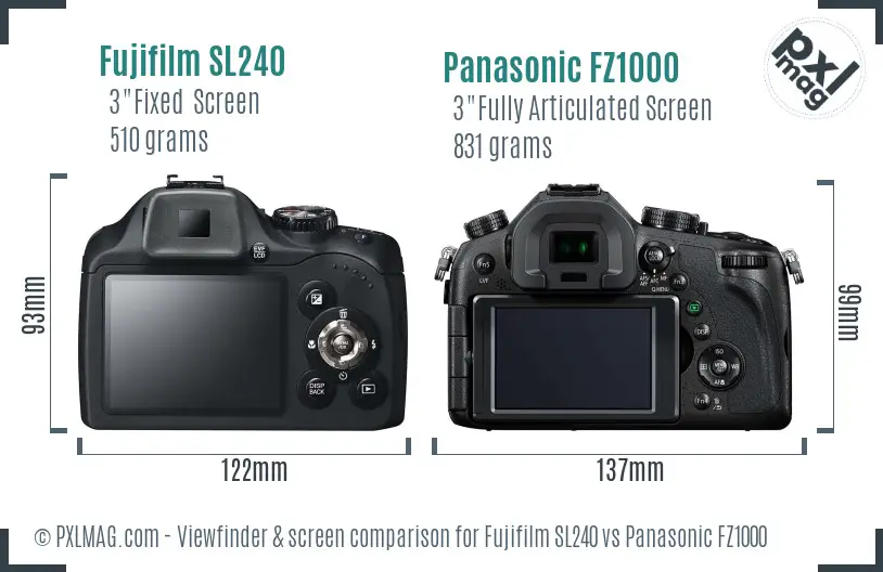 Fujifilm SL240 vs Panasonic FZ1000 Screen and Viewfinder comparison Fujifilm SL240 vs Panasonic FZ1000 Screen and Viewfinder comparison