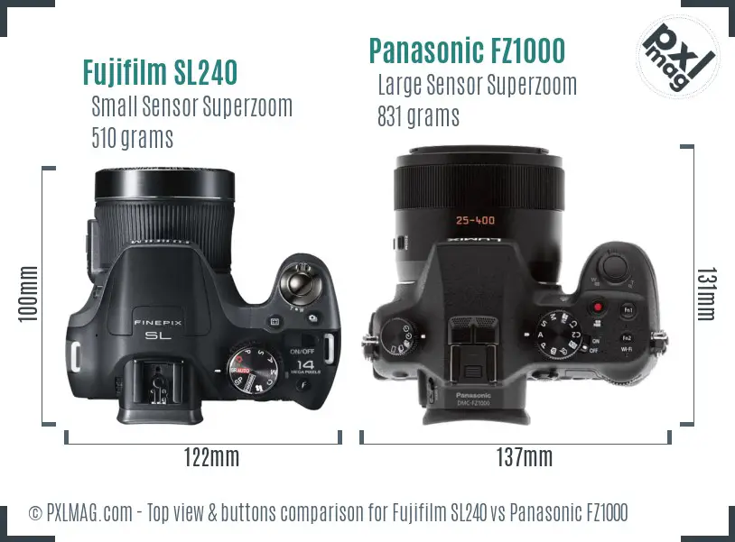 Fujifilm SL240 vs Panasonic FZ1000 top view buttons comparison Fujifilm SL240 vs Panasonic FZ1000 top view buttons comparison