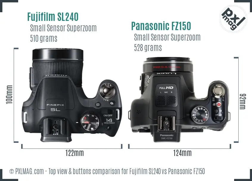 Fujifilm SL240 vs Panasonic FZ150 top view buttons comparison