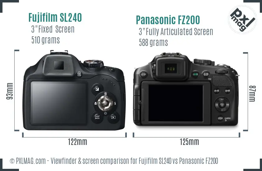 Fujifilm SL240 vs Panasonic FZ200 Screen and Viewfinder comparison