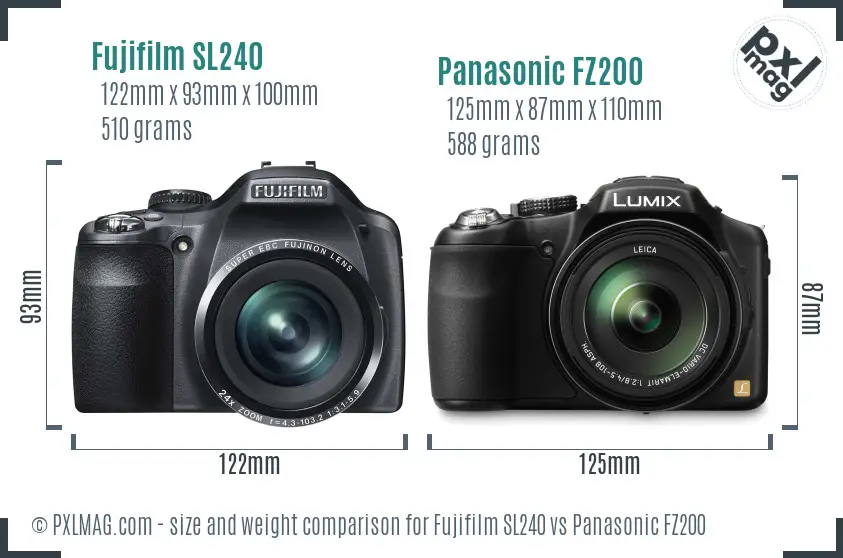 Fujifilm SL240 vs Panasonic FZ200 size comparison