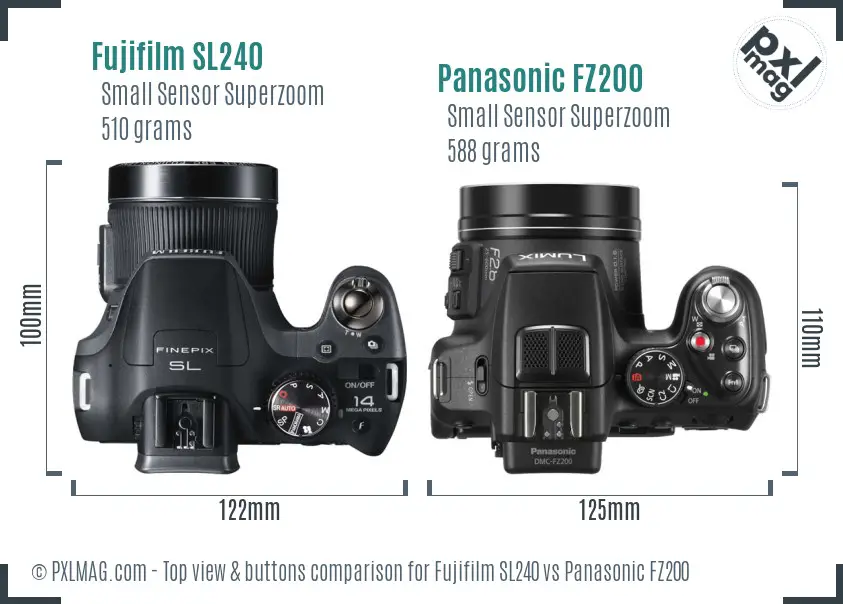 Fujifilm SL240 vs Panasonic FZ200 top view buttons comparison