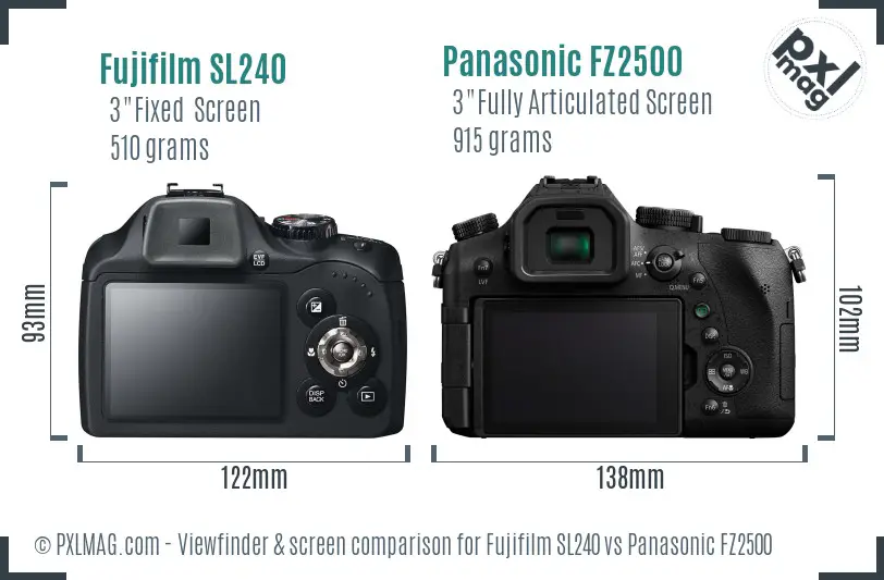 Fujifilm SL240 vs Panasonic FZ2500 Screen and Viewfinder comparison