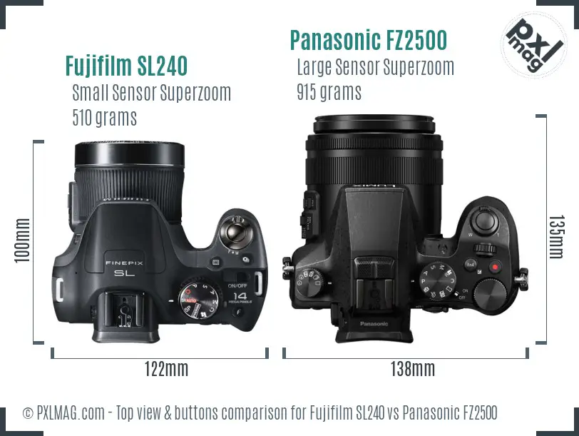 Fujifilm SL240 vs Panasonic FZ2500 top view buttons comparison