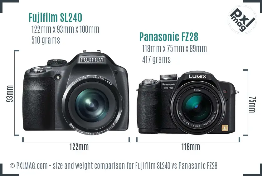 Fujifilm SL240 vs Panasonic FZ28 size comparison Fujifilm SL240 vs Panasonic FZ28 size comparison