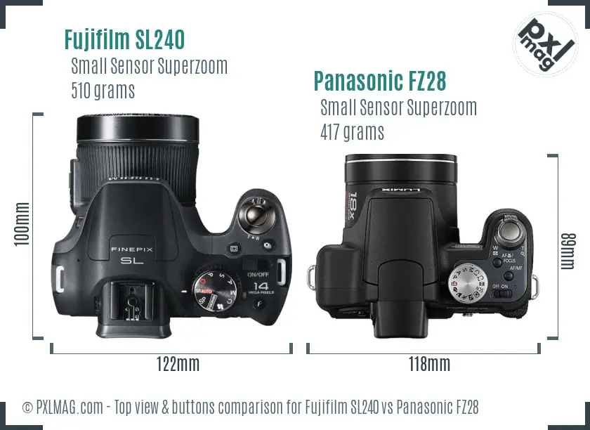 Fujifilm SL240 vs Panasonic FZ28 top view buttons comparison Fujifilm SL240 vs Panasonic FZ28 top view buttons comparison