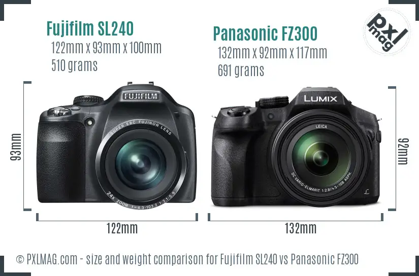 Fujifilm SL240 vs Panasonic FZ300 size comparison