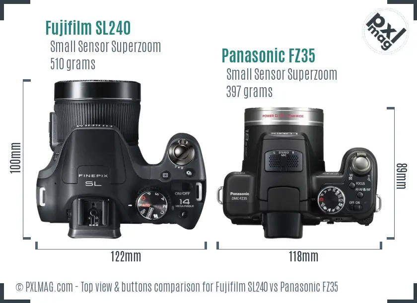 Fujifilm SL240 vs Panasonic FZ35 top view buttons comparison Fujifilm SL240 vs Panasonic FZ35 top view buttons comparison