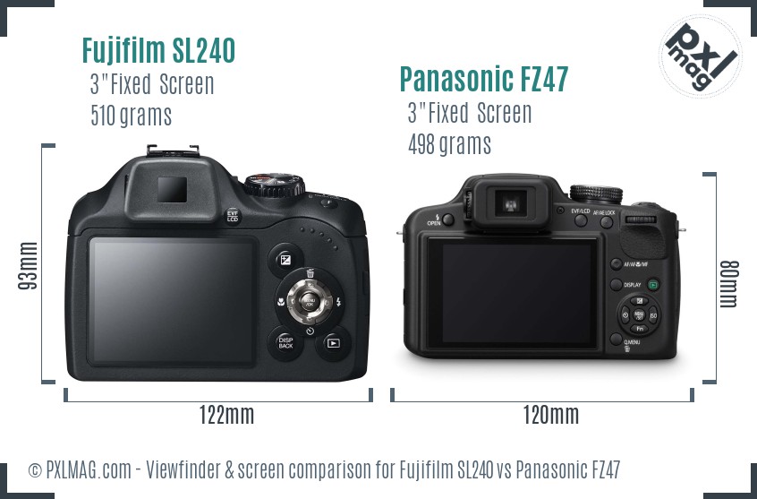 Fujifilm SL240 vs Panasonic FZ47 Screen and Viewfinder comparison