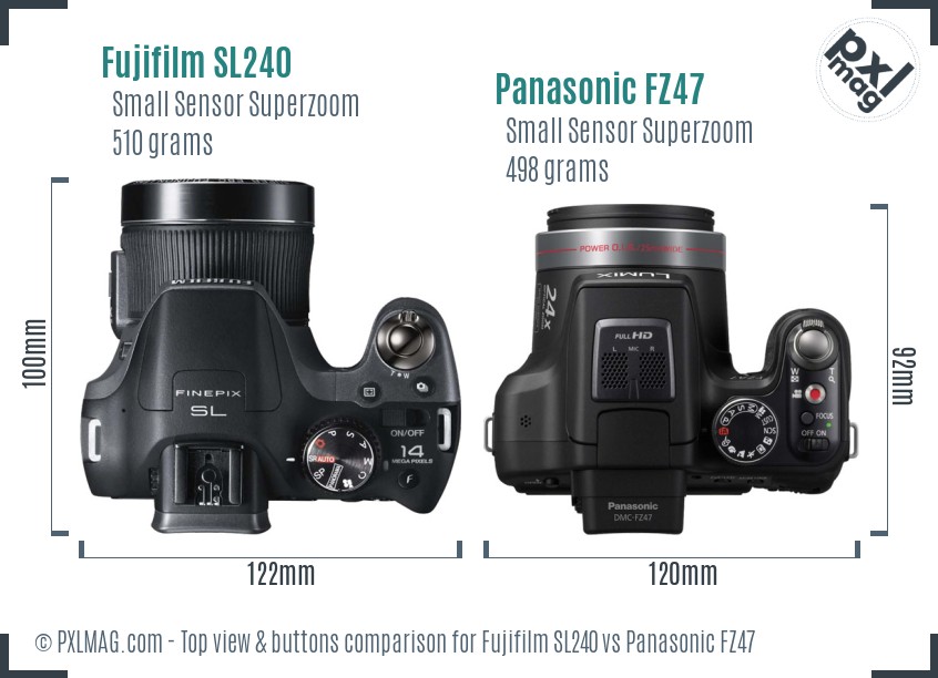 Fujifilm SL240 vs Panasonic FZ47 top view buttons comparison