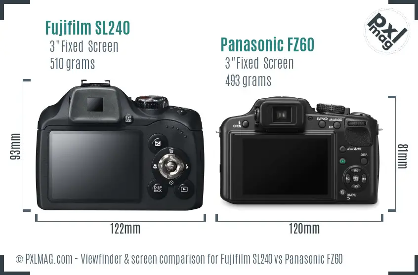 Fujifilm SL240 vs Panasonic FZ60 Screen and Viewfinder comparison