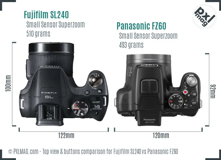 Fujifilm SL240 vs Panasonic FZ60 top view buttons comparison