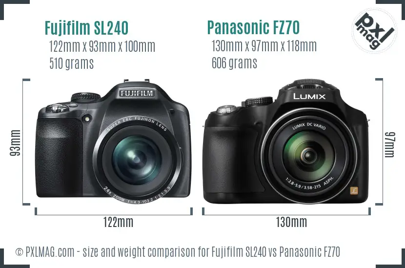 Fujifilm SL240 vs Panasonic FZ70 size comparison