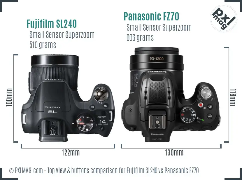 Fujifilm SL240 vs Panasonic FZ70 top view buttons comparison