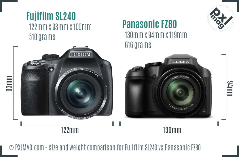 Fujifilm SL240 vs Panasonic FZ80 size comparison