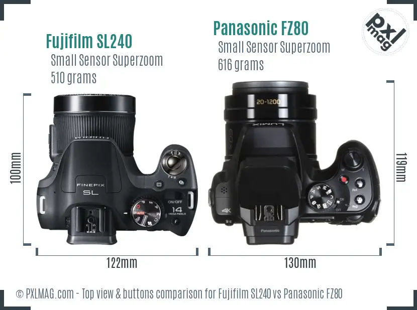 Fujifilm SL240 vs Panasonic FZ80 top view buttons comparison